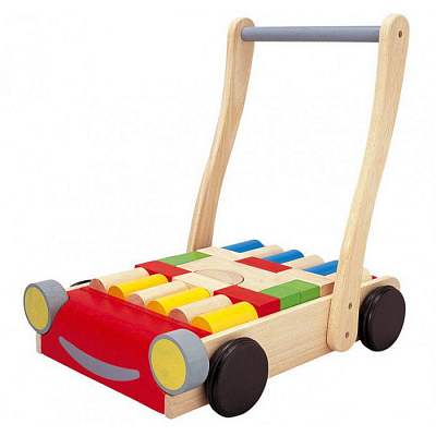 картинка Ходунки-каталка Plan Toys «Тележка с блоками» от магазина konik.ru
